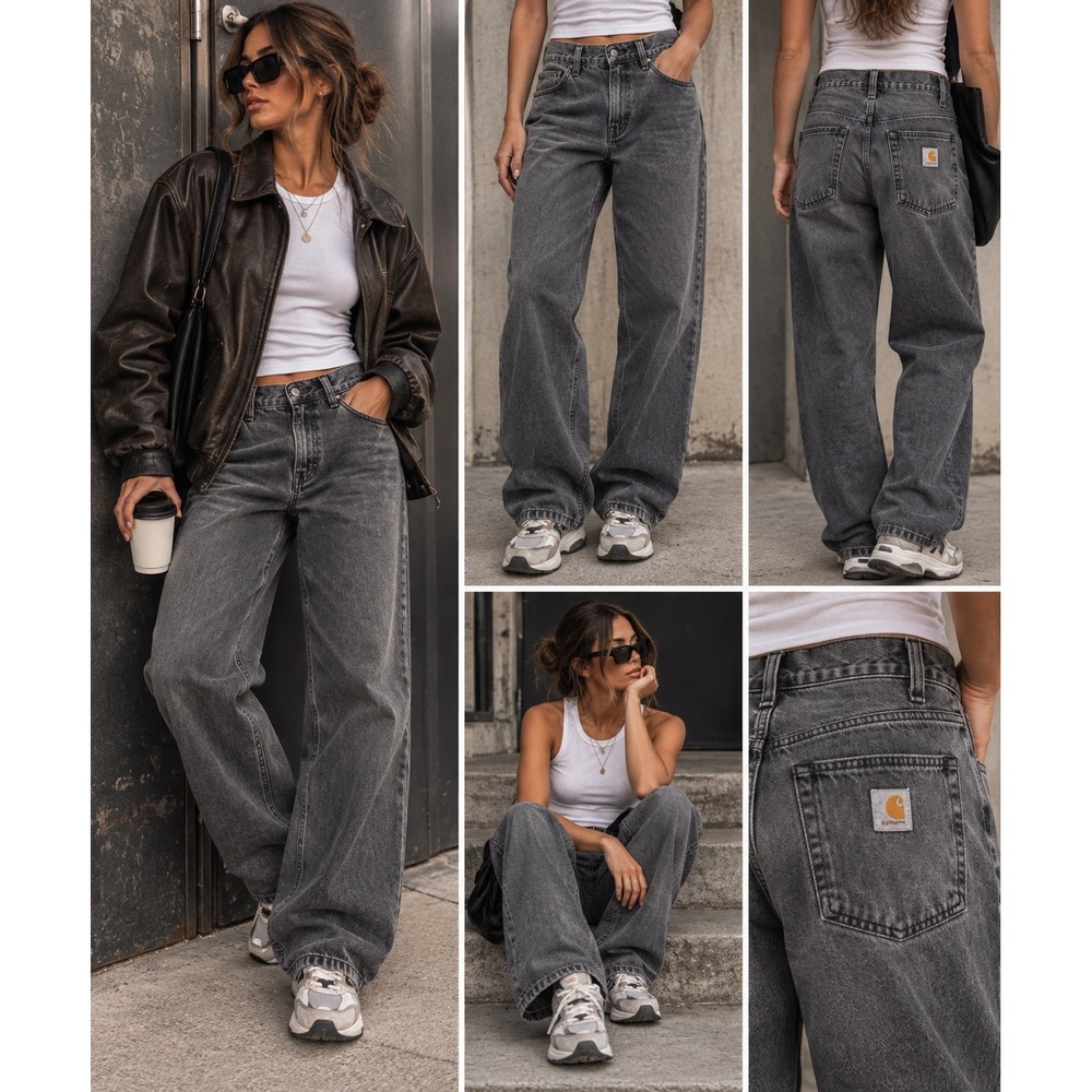 Carhartt Landon Jeans 32x26 Washed Black Baggy Wide Leg Y2K Skater Grunge